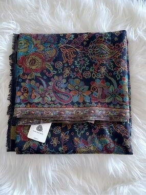 Vintage Floral Paisley Wool Scarf in Multicolor
